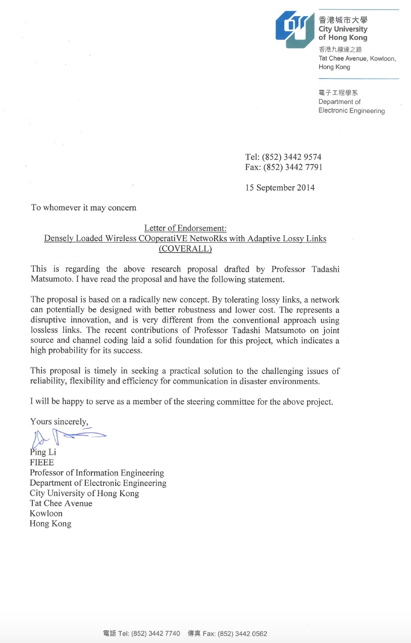 Letter of Endorsement for COVERALL Project (2015-2020)
