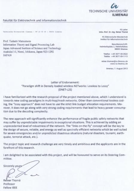 Letter of Endorsement DNET-L2S Project (2014-2019)